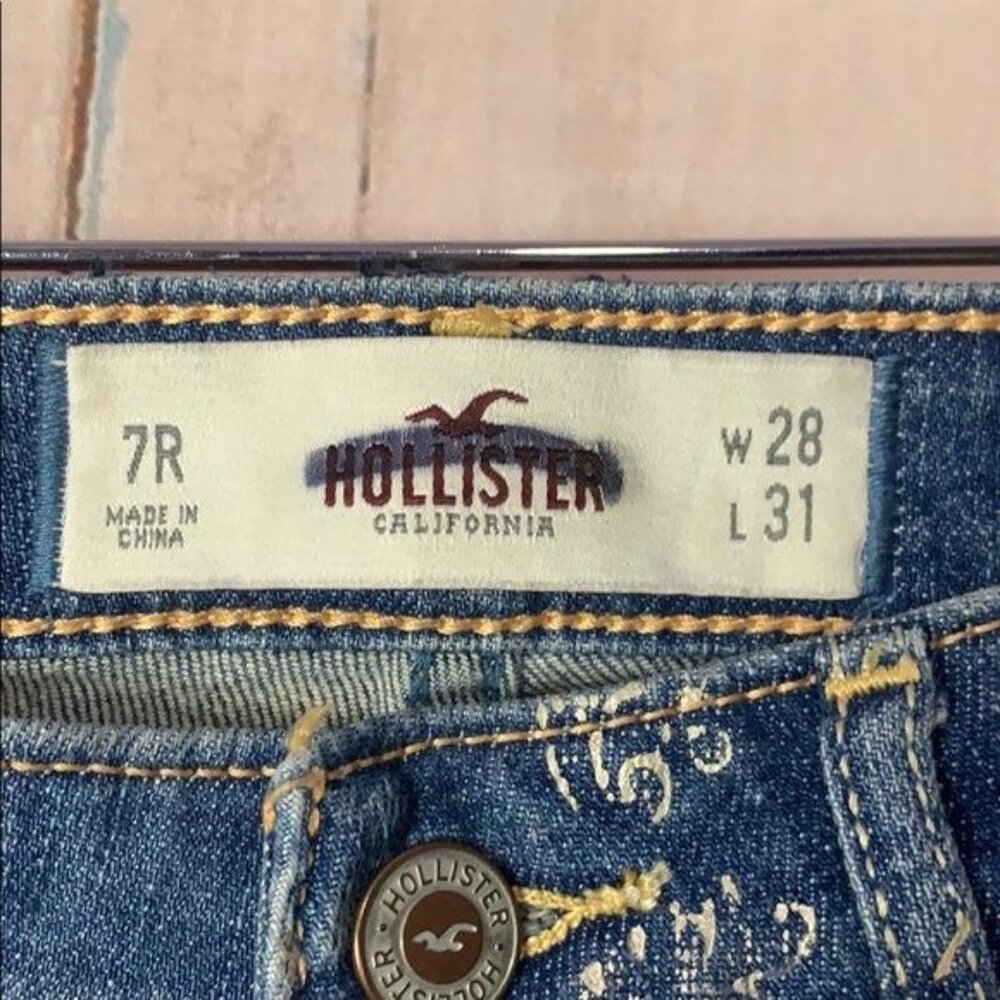 Hollister Juniors 7 Regular (28) Gold Foil Demask Flower Print Low Rise Slim Jea - Picture 2 of 9